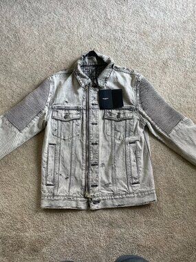 Balmain Paris Distressed Denim Biker Jacket Gray 46 Made Japan NWT TC110147D